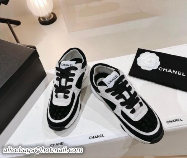 Perfect Chanel CC Suede Sneakers White/Black 120138