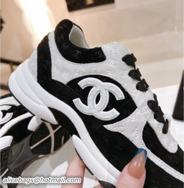 Perfect Chanel CC Suede Sneakers White/Black 120138