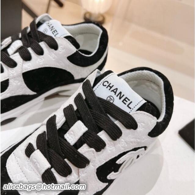 Perfect Chanel CC Suede Sneakers White/Black 120138