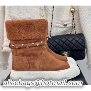 Purchase Chanel Suede & Shearling Snow Boots with Charm Strap Brown 1120142