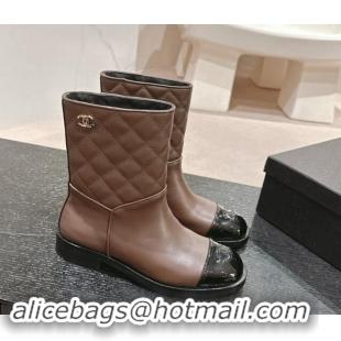 Low Price Chanel Calfskin & Quilted Flat Ankle Boots Brown 1120147