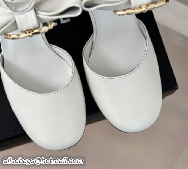 Good Looking Chanel Lambskin Pumps 9cm with Strass CC Bow and Ankle Strap White 1121006