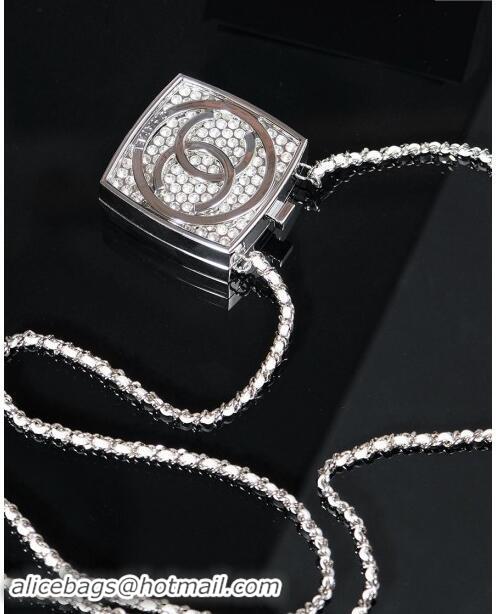 New Fashion Chanel Metal & Strass Long Necklace ABE842 Silver 2024