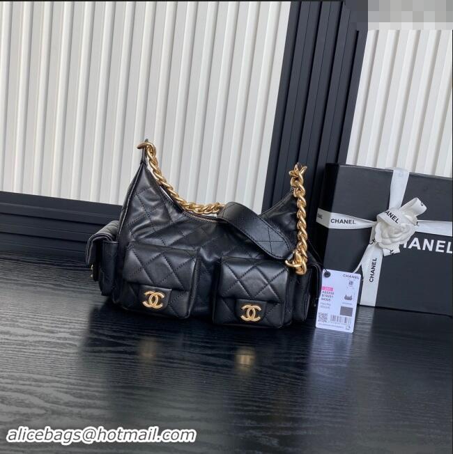 Grade Design Chanel Shiny Lambskin Large Hobo Bag AS5339 Black 2024