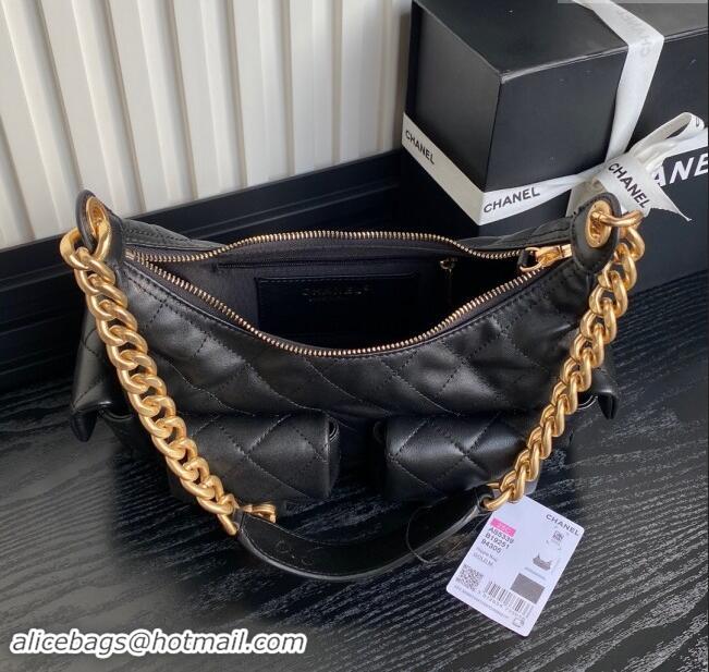 Grade Design Chanel Shiny Lambskin Large Hobo Bag AS5339 Black 2024