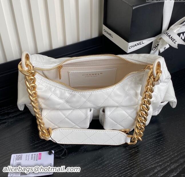 Hot Sell Cheap Chanel Shiny Lambskin Large Hobo Bag AS5339 White 2024