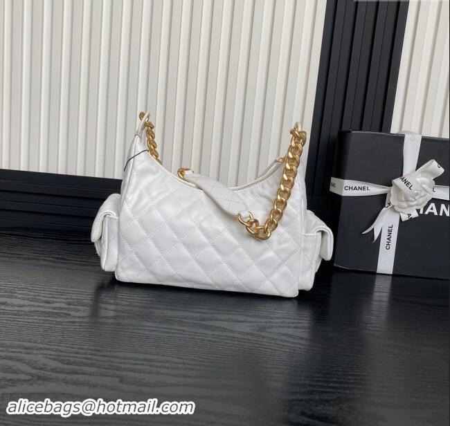 Hot Sell Cheap Chanel Shiny Lambskin Large Hobo Bag AS5339 White 2024