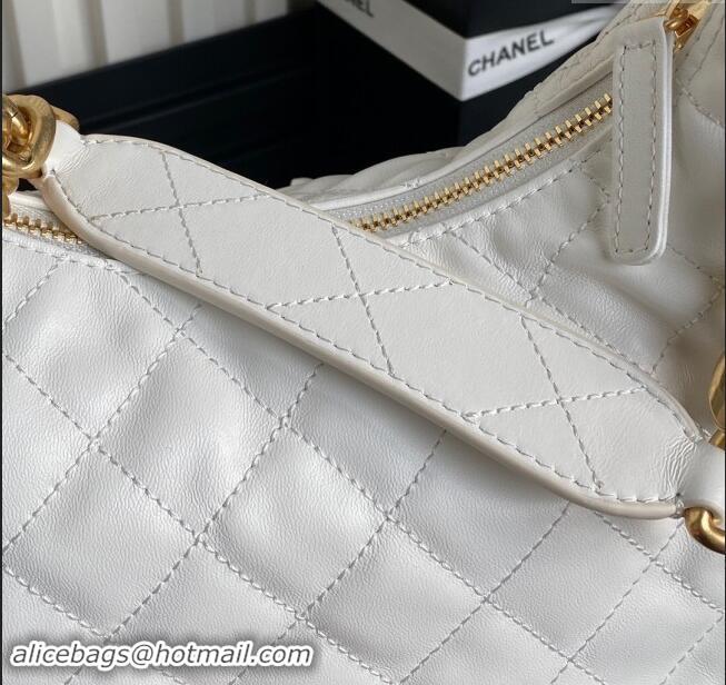 Hot Sell Cheap Chanel Shiny Lambskin Large Hobo Bag AS5339 White 2024