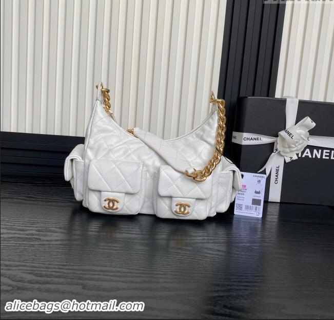 Hot Sell Cheap Chanel Shiny Lambskin Large Hobo Bag AS5339 White 2024