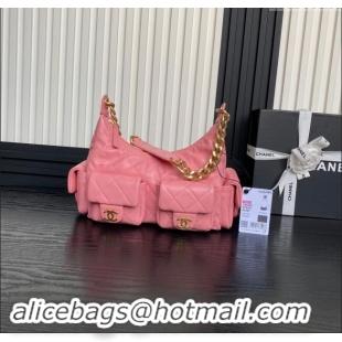 Super Quality Chanel Shiny Lambskin Large Hobo Bag AS5339 Pink 2024