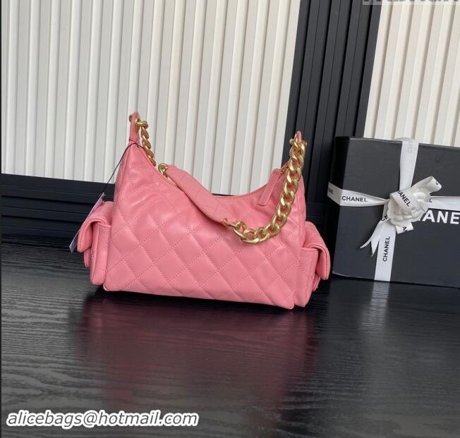 Super Quality Chanel Shiny Lambskin Large Hobo Bag AS5339 Pink 2024