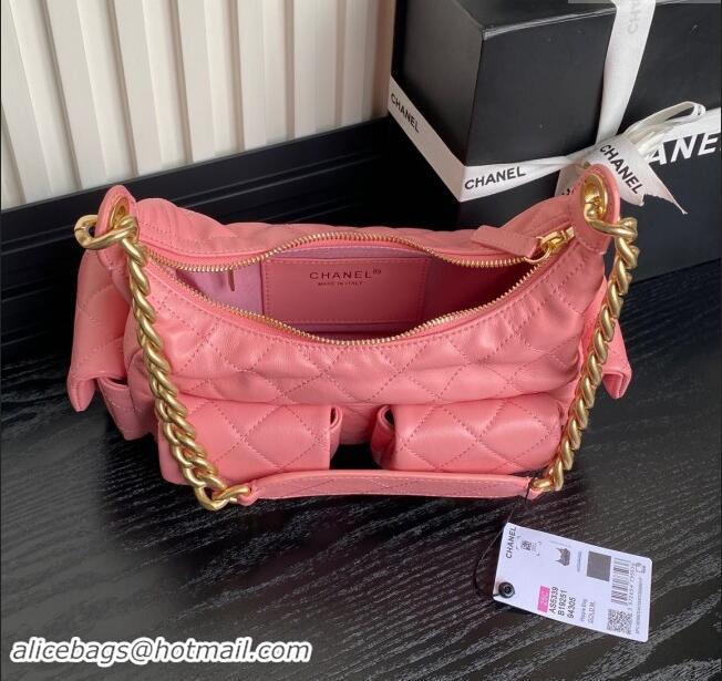 Super Quality Chanel Shiny Lambskin Large Hobo Bag AS5339 Pink 2024