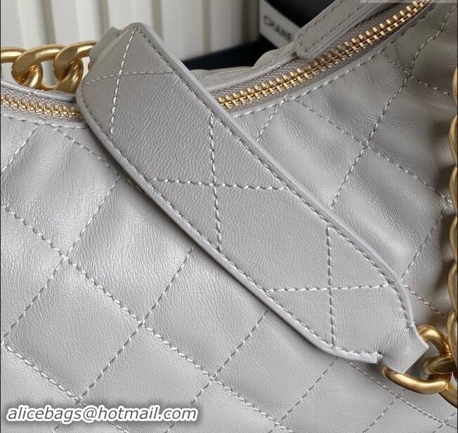 Promotional Chanel Shiny Lambskin Large Hobo Bag AS5339 Light Grey 2024