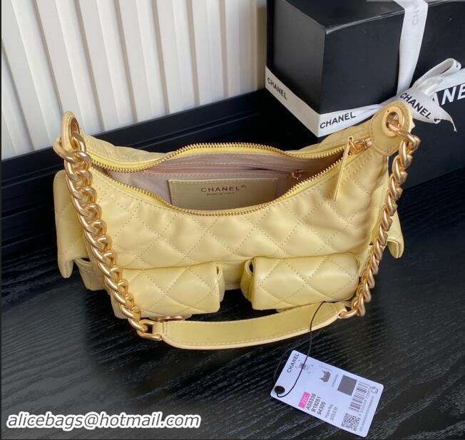 Well Crafted Chanel Shiny Lambskin Large Hobo Bag AS5339 Yellow 2024