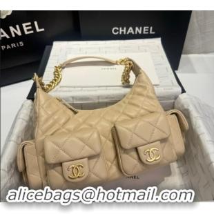 Famous Brand Chanel Shiny Lambskin Large Hobo Bag AS5339 Beige 2024