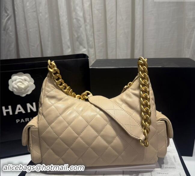 Famous Brand Chanel Shiny Lambskin Large Hobo Bag AS5339 Beige 2024