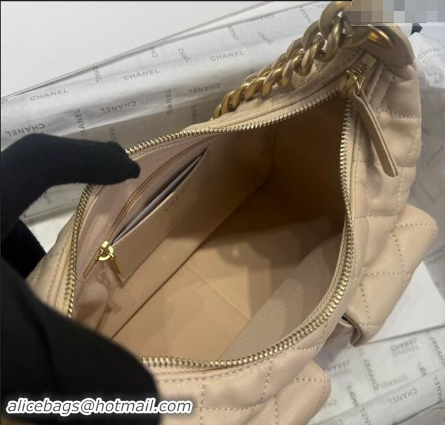 Famous Brand Chanel Shiny Lambskin Large Hobo Bag AS5339 Beige 2024