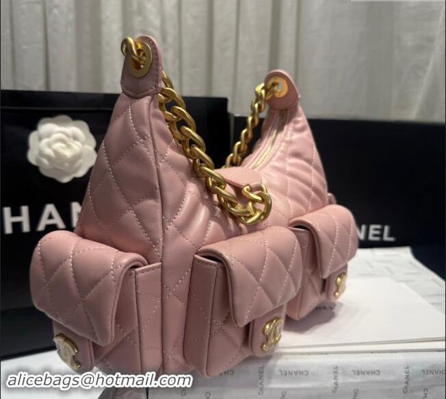 Reasonable Price Chanel Shiny Lambskin Large Hobo Bag AS5339 Light Pink 2024