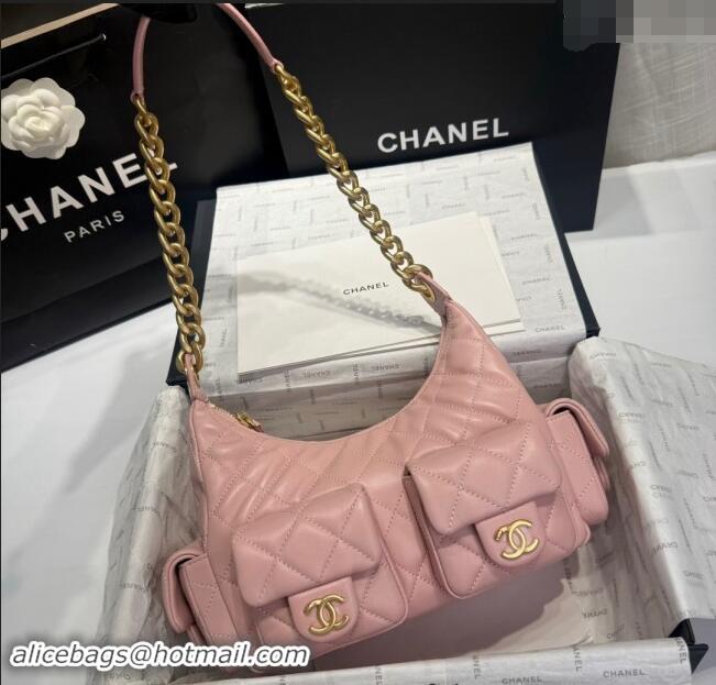 Reasonable Price Chanel Shiny Lambskin Large Hobo Bag AS5339 Light Pink 2024