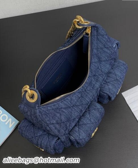 Free Shipping Chanel Washed Denim Large Hobo Bag AS5339 Dark Blue 2024