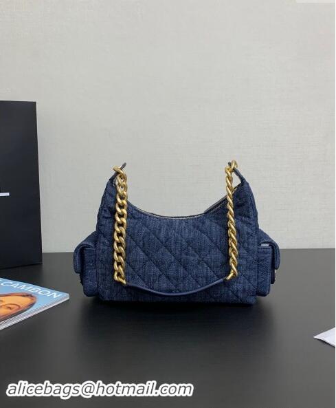 Free Shipping Chanel Washed Denim Large Hobo Bag AS5339 Dark Blue 2024