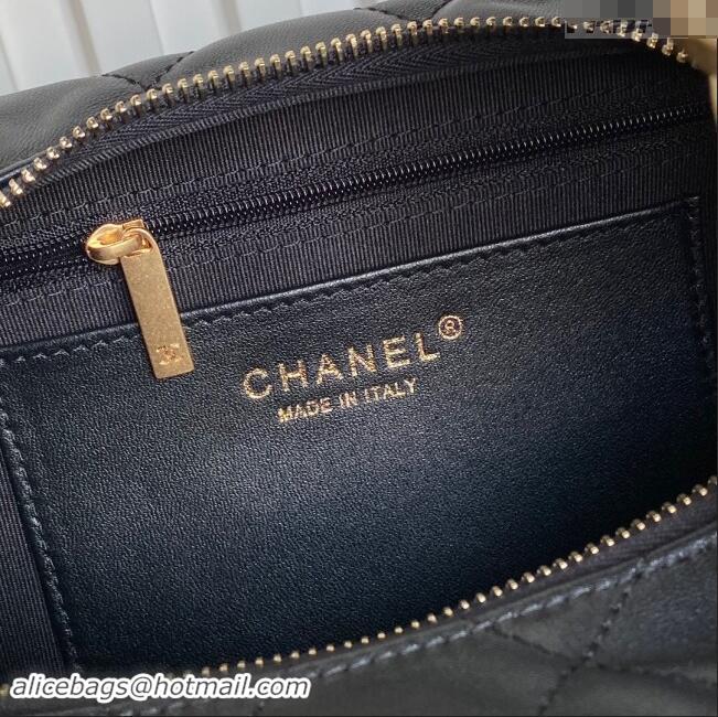 Top Quality Chanel Shiny Lambskin Maxi Hobo Bag AS5302 Black 2024