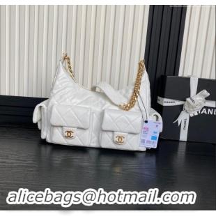 Top Grade Chanel Shiny Lambskin Maxi Hobo Bag AS5302 White 2024