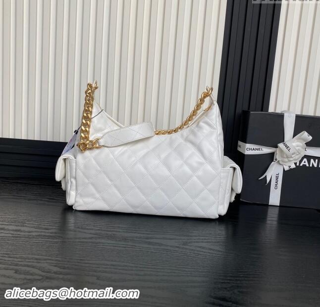 Top Grade Chanel Shiny Lambskin Maxi Hobo Bag AS5302 White 2024