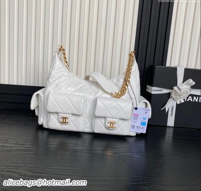 Top Grade Chanel Shiny Lambskin Maxi Hobo Bag AS5302 White 2024