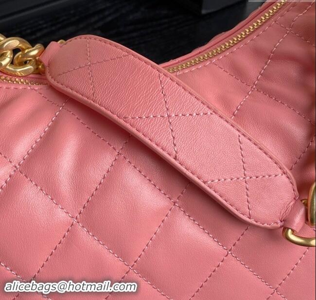 Luxury Cheap Chanel Shiny Lambskin Maxi Hobo Bag AS5302 Pink 2024