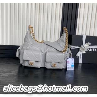 Trendy Design Chanel Shiny Lambskin Maxi Hobo Bag AS5302 Light Grey 2024