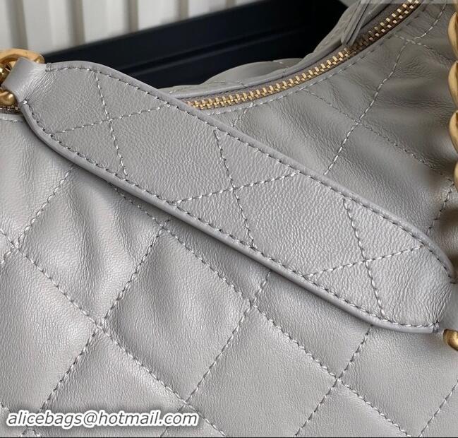 Trendy Design Chanel Shiny Lambskin Maxi Hobo Bag AS5302 Light Grey 2024