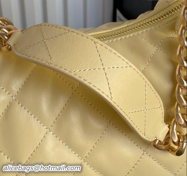 Top Quality Chanel Shiny Lambskin Maxi Hobo Bag AS5302 Yellow 2024