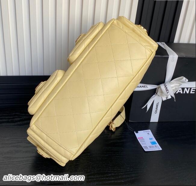 Top Quality Chanel Shiny Lambskin Maxi Hobo Bag AS5302 Yellow 2024