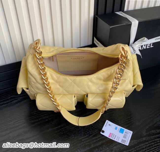 Top Quality Chanel Shiny Lambskin Maxi Hobo Bag AS5302 Yellow 2024