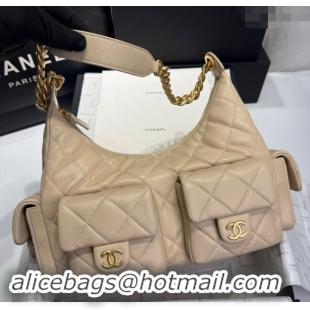 Promotional Chanel Shiny Lambskin Maxi Hobo Bag AS5302 Beige 2024