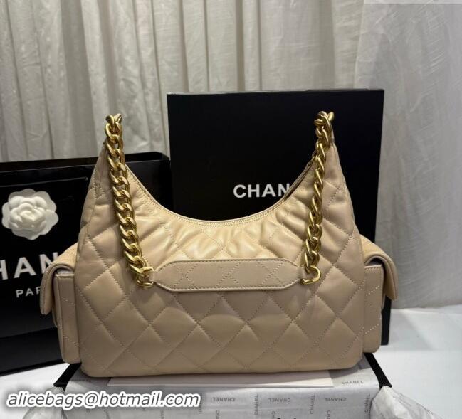 Promotional Chanel Shiny Lambskin Maxi Hobo Bag AS5302 Beige 2024