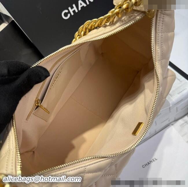 Promotional Chanel Shiny Lambskin Maxi Hobo Bag AS5302 Beige 2024