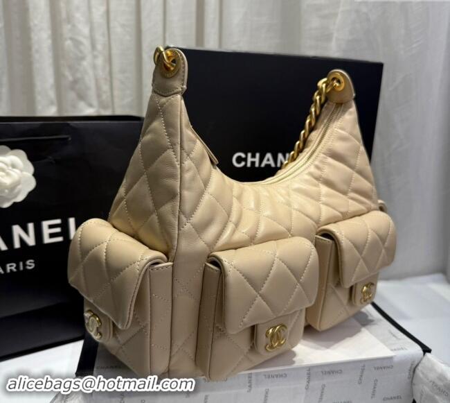 Promotional Chanel Shiny Lambskin Maxi Hobo Bag AS5302 Beige 2024