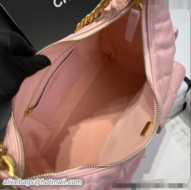 Inexpensive Chanel Shiny Lambskin Maxi Hobo Bag AS5302 Light Pink 2024