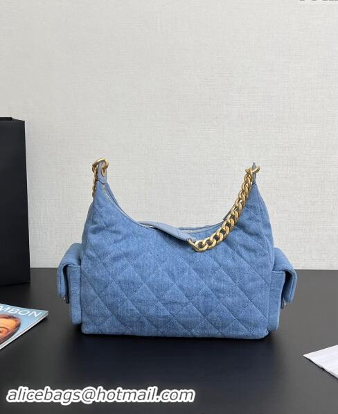 Big Discount Chanel Washed Denim Maxi Hobo Bag AS5302 Light Blue 2024