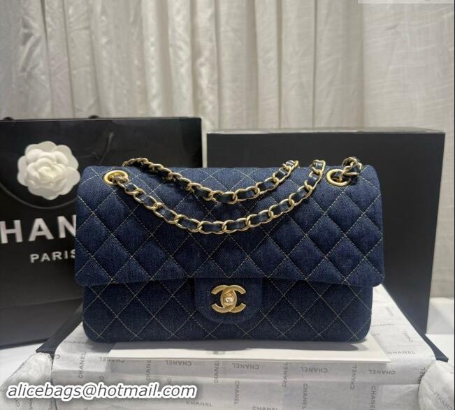 Well Crafted Chanel Quilted Denim Classic Medium Flap bag A01112 Dark Blue 2024