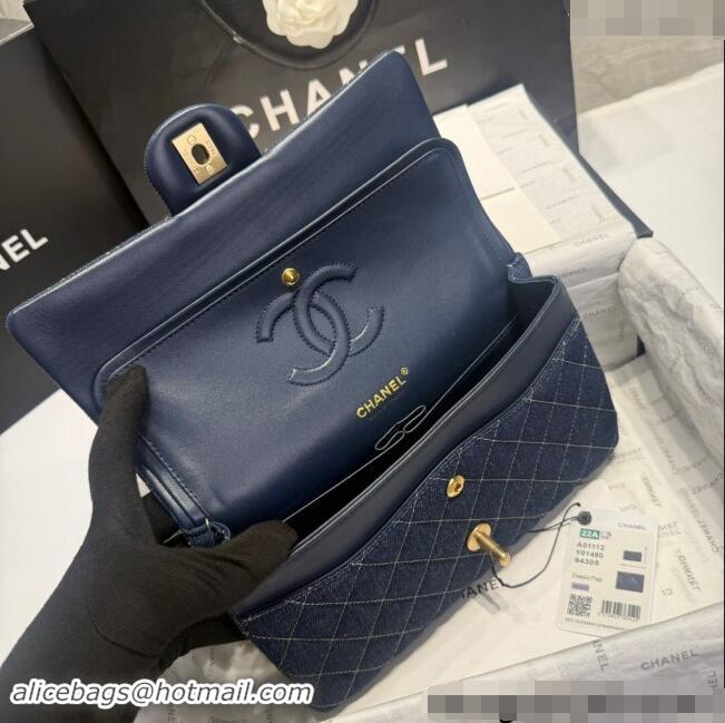 Well Crafted Chanel Quilted Denim Classic Medium Flap bag A01112 Dark Blue 2024