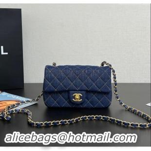 Famous Brand Chanel Quilted Denim Classic Mini Flap bag A01116 Dark Blue 2024