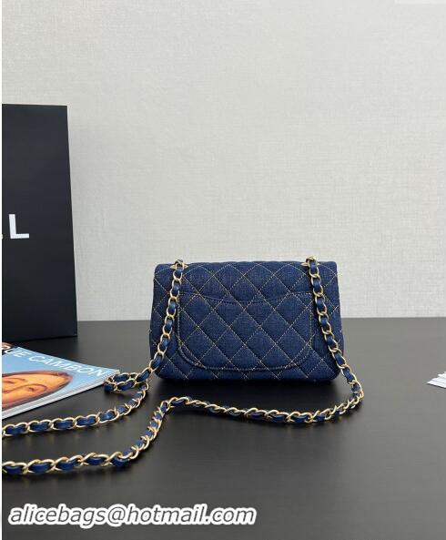 Famous Brand Chanel Quilted Denim Classic Mini Flap bag A01116 Dark Blue 2024