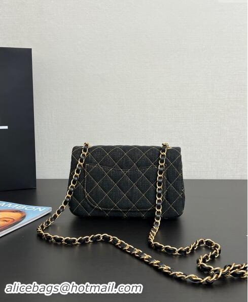 Well Crafted Chanel Quilted Denim Classic Mini Flap bag A01116 Black 2024