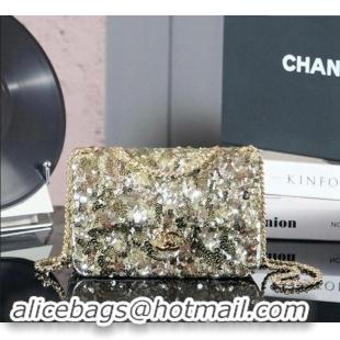 New Fashion Chanel Sequins Flap Bag AS4561 Gold 2024