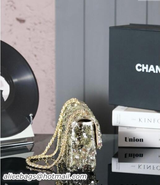 New Fashion Chanel Sequins Flap Bag AS4561 Gold 2024