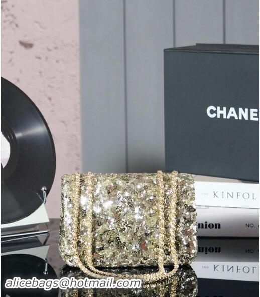 New Fashion Chanel Sequins Flap Bag AS4561 Gold 2024