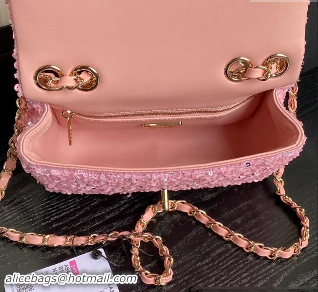 Famous Brand Chanel Sequins Flap Bag AS4561 Pink 2024